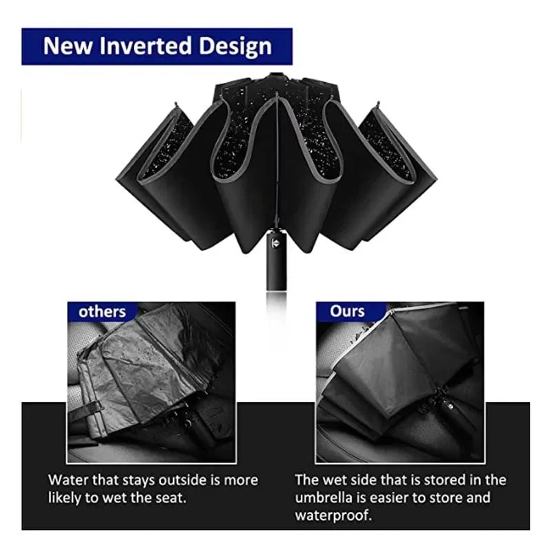 Men Women Umbrella  Fully Automatic Reverse Folding Umbrella with