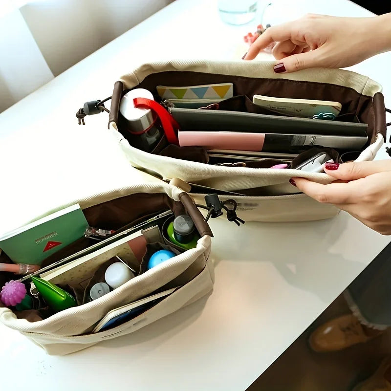 1/2pcs Drawstring Canvas Storage Organizers Multi-Pockets Liner Bag