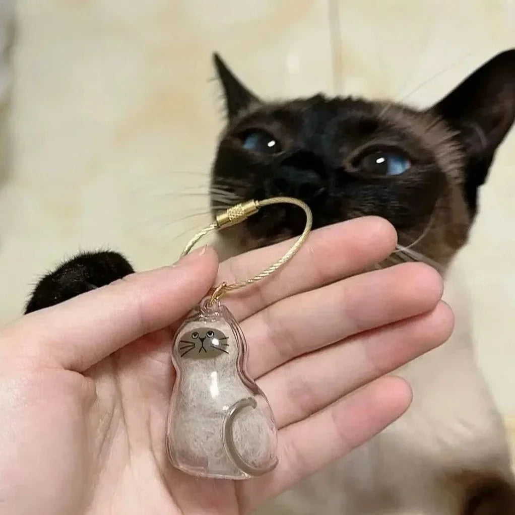 Transparent Cute Cat Keepsake Keychain Lovely Dog/Cat Shape Pet Hair