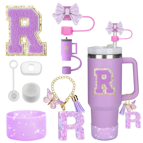 8PCS Accessories Set for Stanley Cup Purple 30oz 40oz tumbler Silicone
