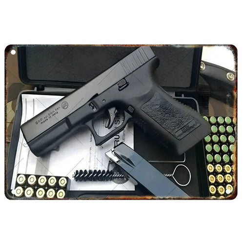 Pistol Metal Signs, Exuding Military Flair, Ideal As Wall Decoration