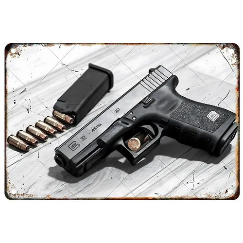 Pistol Metal Signs, Exuding Military Flair, Ideal As Wall Decoration