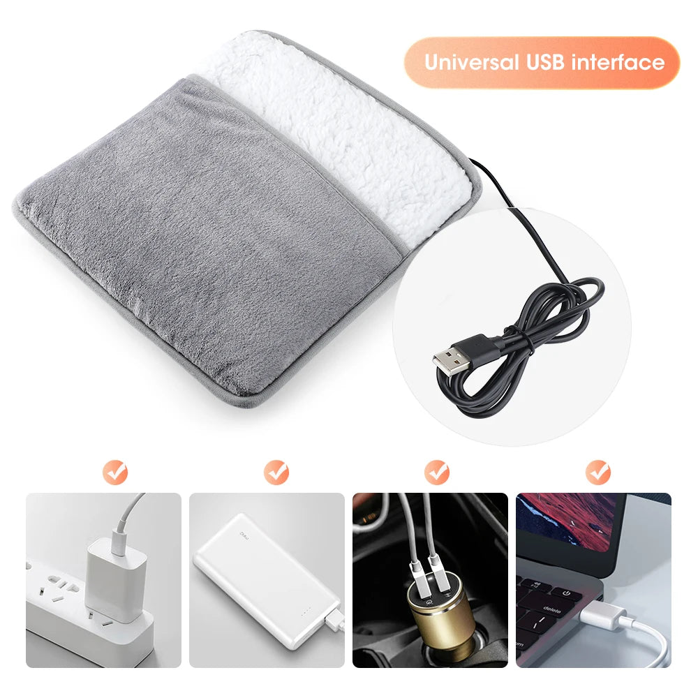 Winter Electric Foot Heating Pad USB Charging Soft Plush Washable Foot