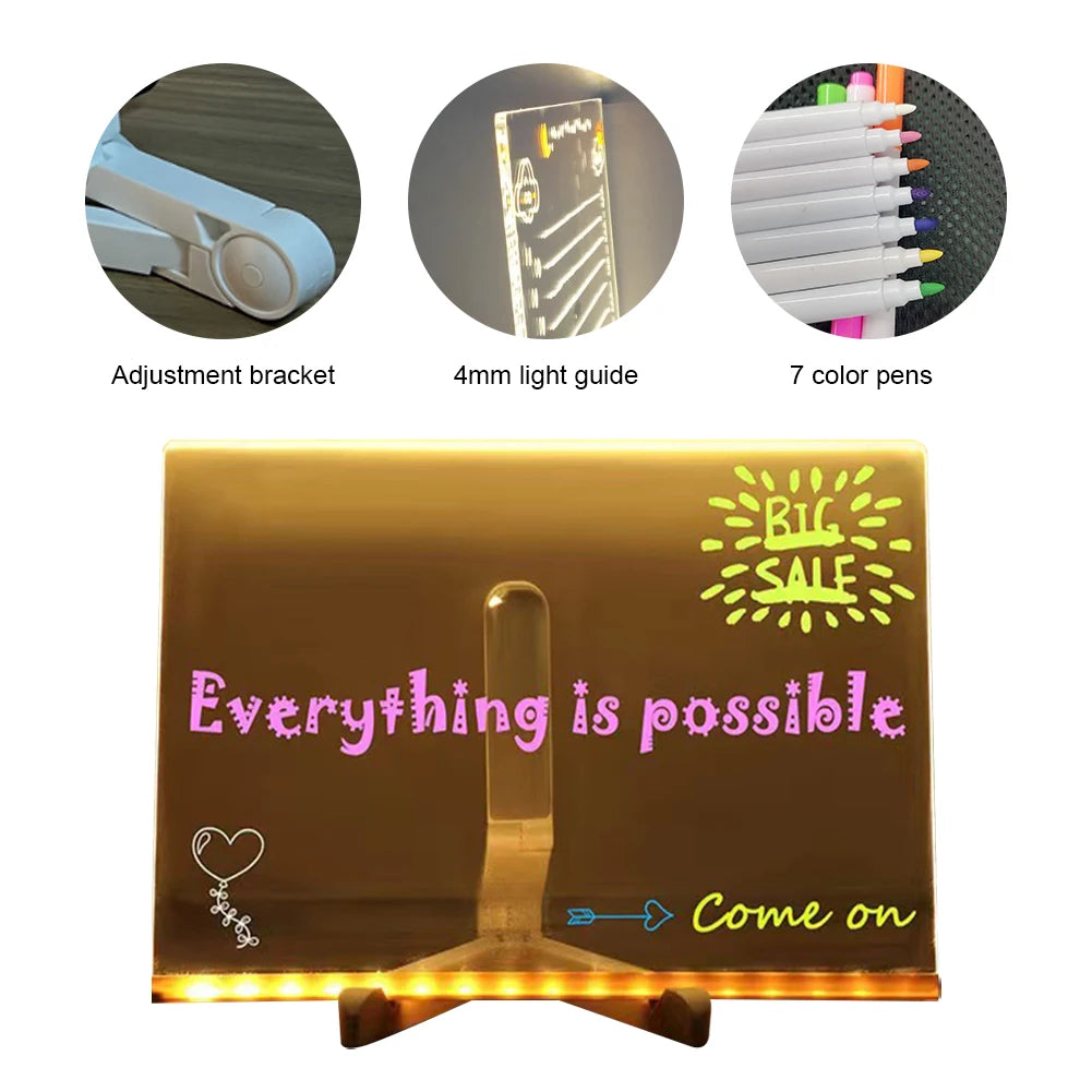 Light Up Acrylic Message Board Rewritable DIY Children's Glowing
