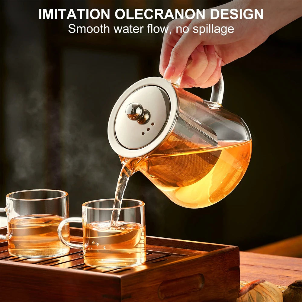 1pc Glass Teapot Heat Resistant Borosilicate Clear Tea Kettle with