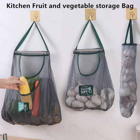 Reusable Storage Bags Kitchen Hanging Mesh Bag Home Fruit And