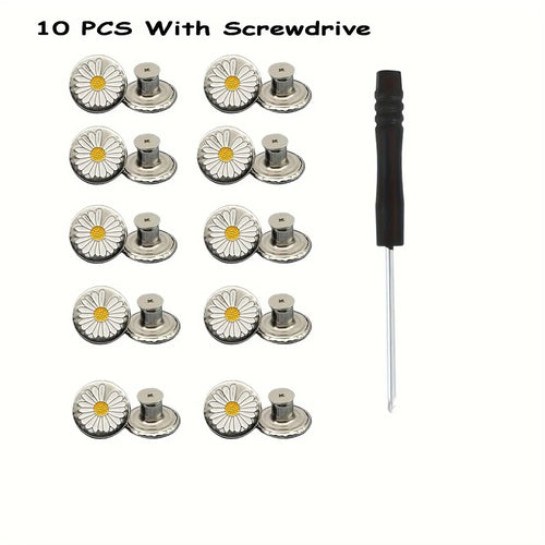 10Pcs Metal Jeans Buttons 17mm Replacement No-Sewing Screw Button