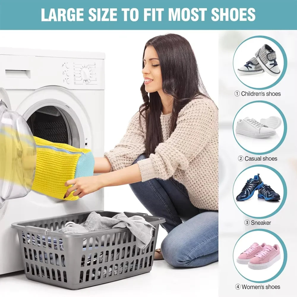 Durable Mesh Shoe Wash Bag with Zipper, Plush Lining Inside Protects