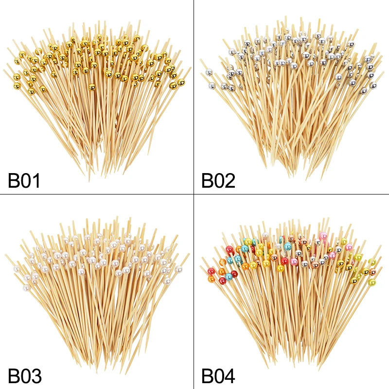 100Pcs Disposable Bamboo Skewers Food Picks Buffet Cupcake Fruit