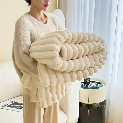 Light luxury Solid Color Multifunctional Rabbit Velvet Blanket Winter