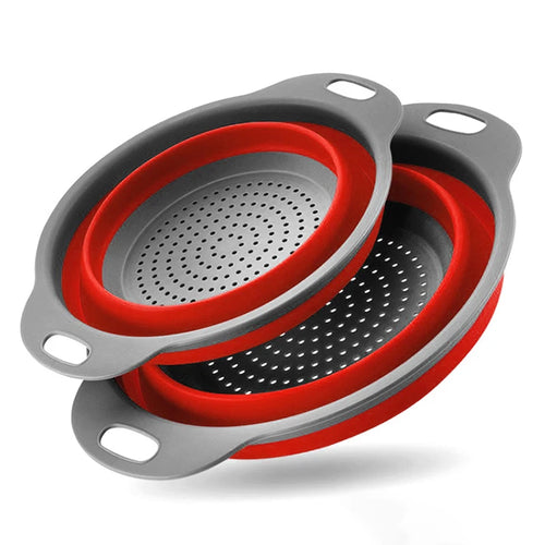 1/2pcs Silicone Round Folding Vegetable Fruits Washing Drain Basket
