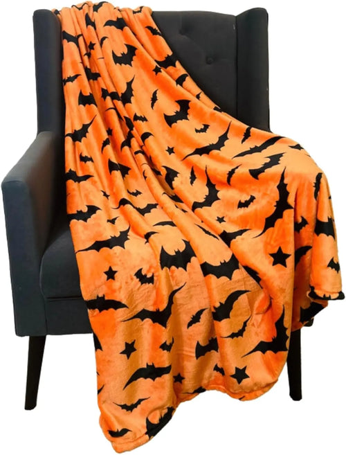 1PC Festive Halloween Black Bats Printed Flannel Blanket Perfect gift