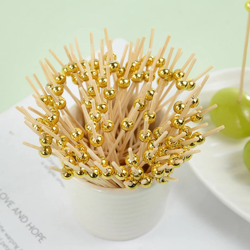 100Pcs Disposable Bamboo Skewers Food Picks Buffet Cupcake Fruit