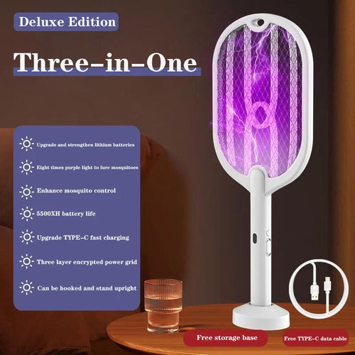 Upgraded 3000V Mosquito Swatter with TYPE-C Charging, 3 in 1 Electric