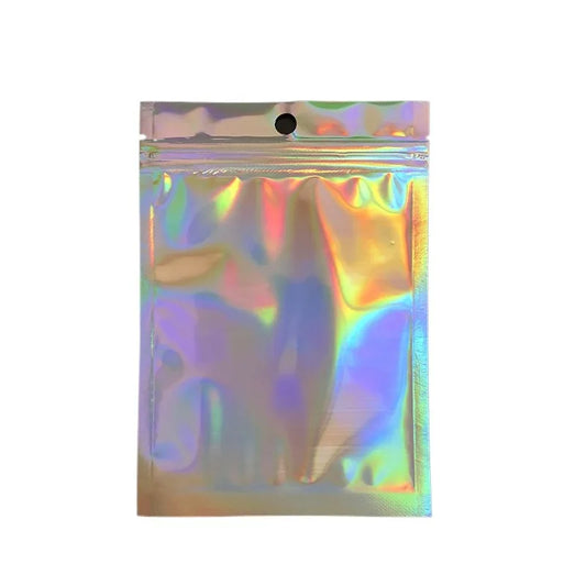 100pcs Holographic Resealable Mylar Bags Ziplock Candy Suger Tee