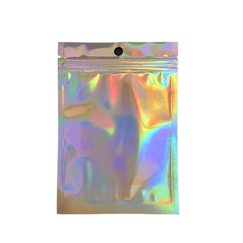 100pcs Holographic Resealable Mylar Bags Ziplock Candy Suger Tee