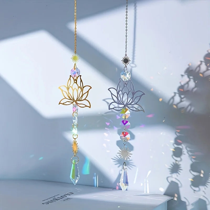 1PcMetalLotusandArtificial Crystal Suncatcher Charm Handmade