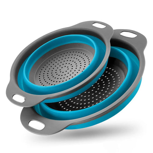 1/2pcs Silicone Round Folding Vegetable Fruits Washing Drain Basket