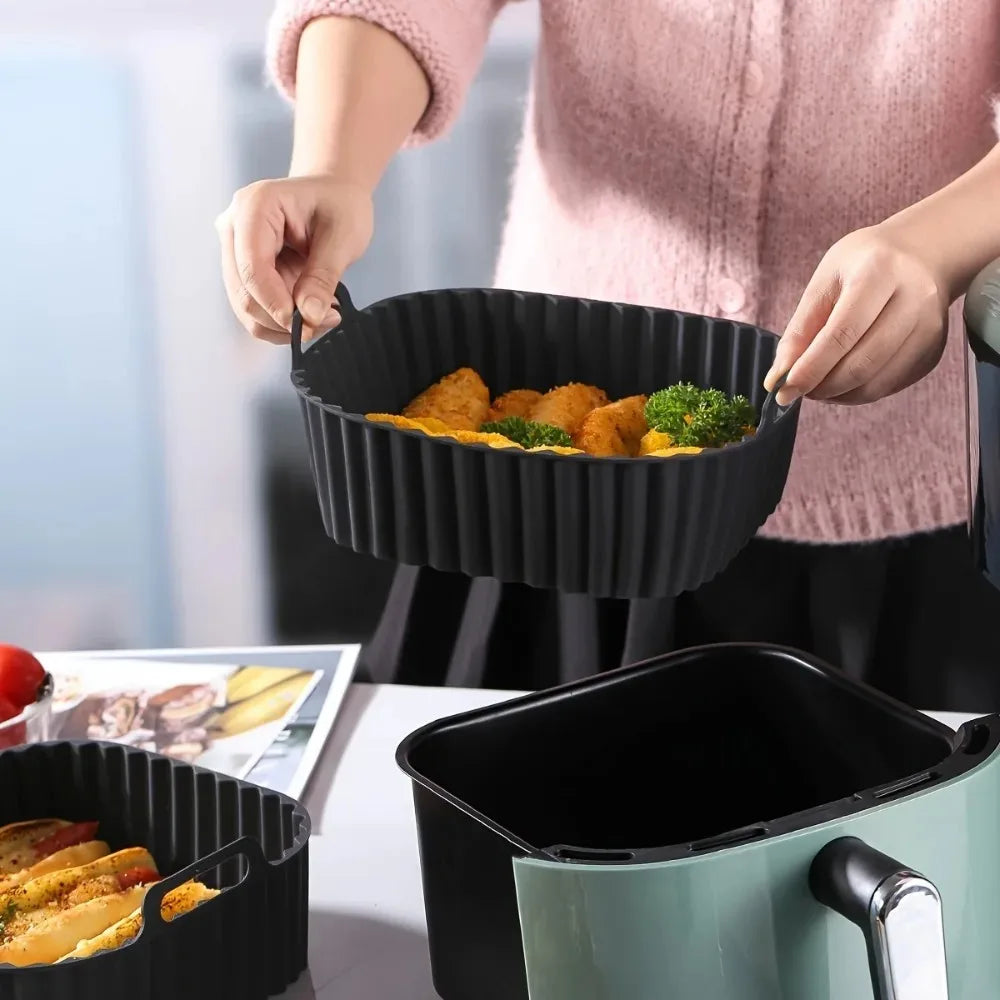 Reusable Air Fryer Silicone Liners Square Non Stick Basket Mat for