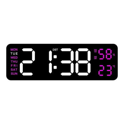 9 Inch Large Digital Wall Clock USB Powered TEMP Humidity Week Auto