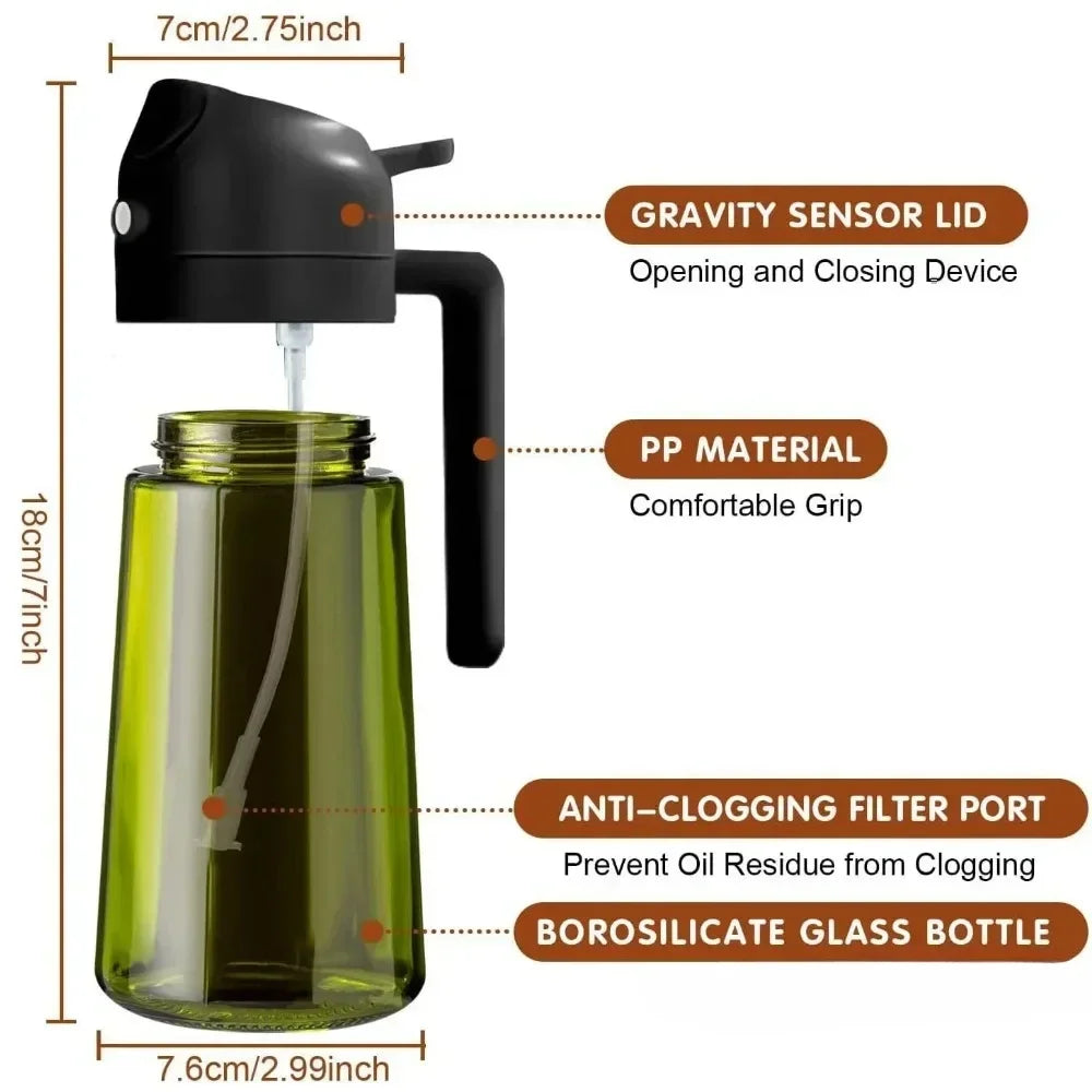2 in 1 Olive Oil Dispenser Bottle 470ml Light-Blocking Dark Oil