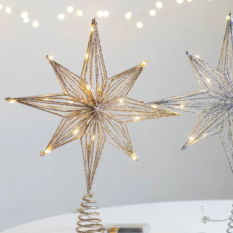 Christmas Tree Toppers Star With LED String Lights Ornaments For