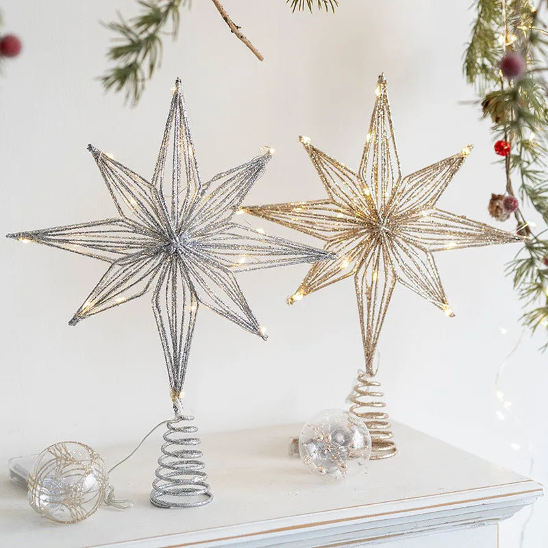 Christmas Tree Toppers Star With LED String Lights Ornaments For
