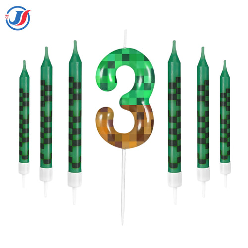 7Pcs Pixel Miner Birthday Cake Candles Topper for Pixel Theme Party