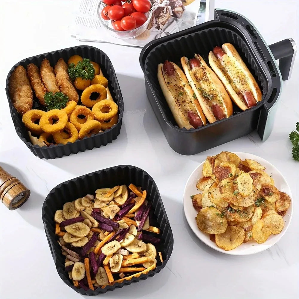 Reusable Air Fryer Silicone Liners Square Non Stick Basket Mat for