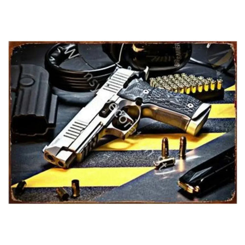 Pistol Metal Signs, Exuding Military Flair, Ideal As Wall Decoration