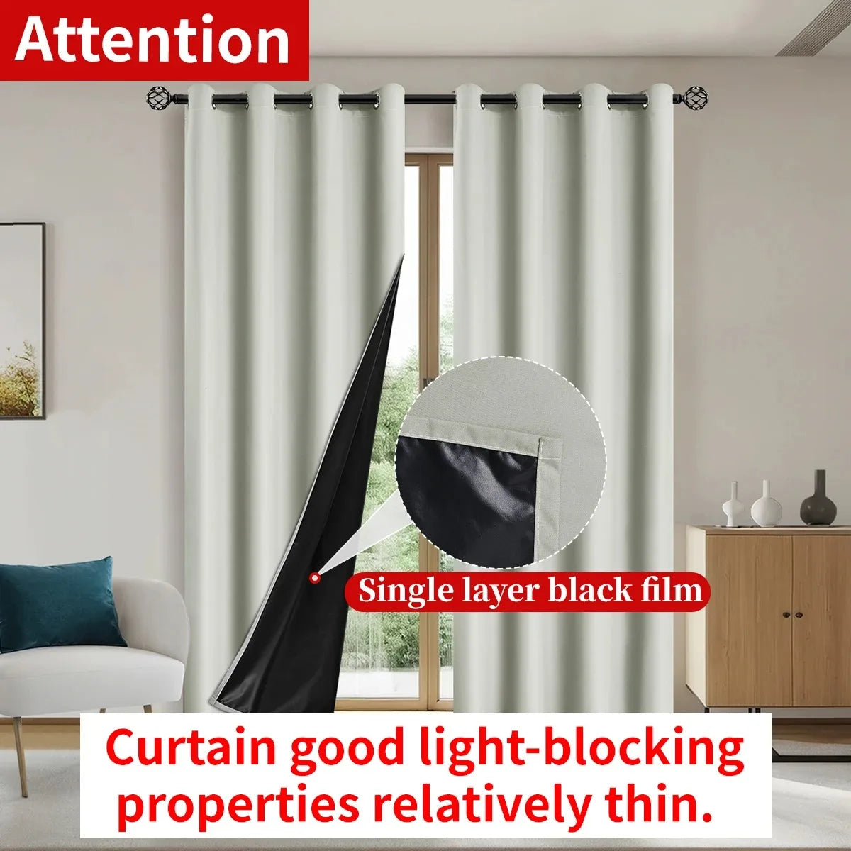 1panel Solid 100% Blackout Curtains with Grommets, Total Privacy