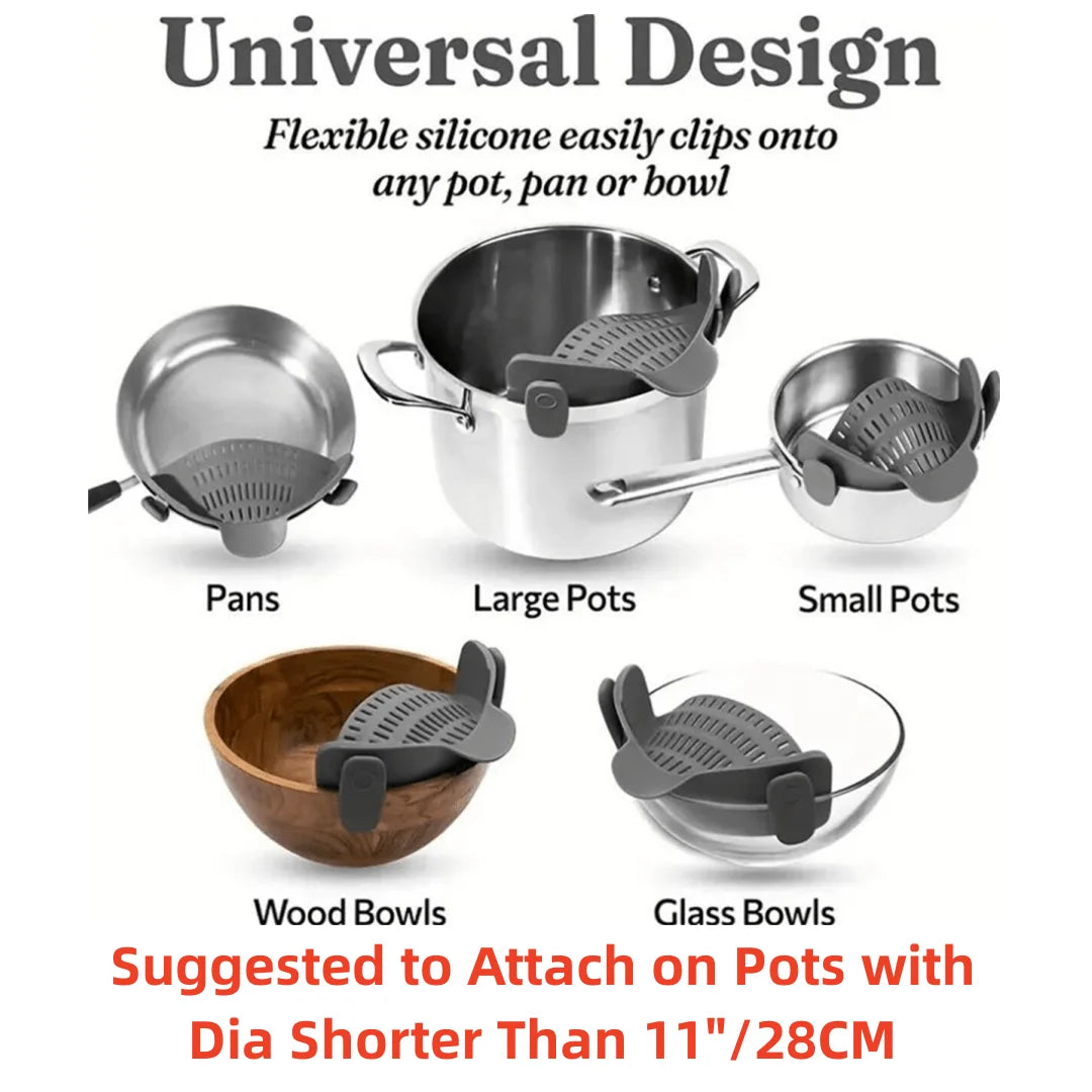 1pc Adjustable Silicone Clip-On Strainer for Pots, Pans, and Bowls -