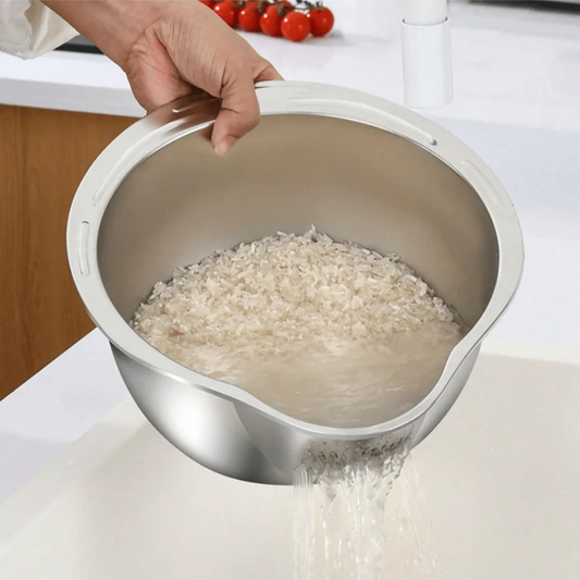 Rice Vegetable Washing Basket Strainer Stainless Steel Bowl Tray Wash