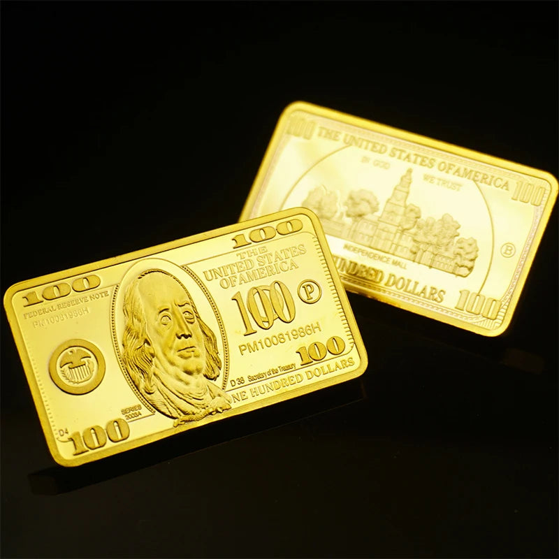 1pcs USA 100 Dollar Bullion 24k Gold Bar American Metal Coin Golden