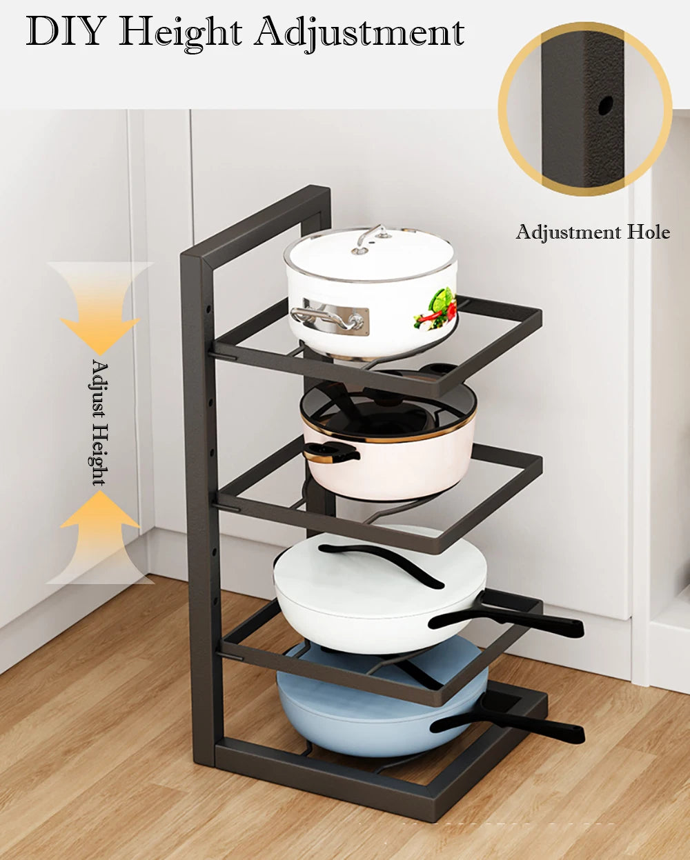 Adjustable Pot Rack Organizer, Kitchen Stainless Steel Pot Storage