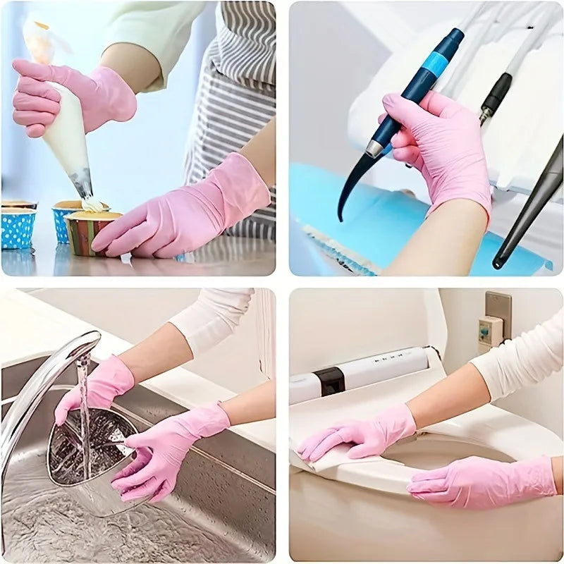 100/50/20PCS Light Pink Disposable Nitrile Gloves Waterproof