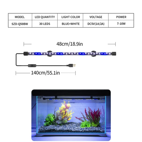 USB Aquarium Light LED Plant Grow Lamp 18-58CM Aquariums Decor