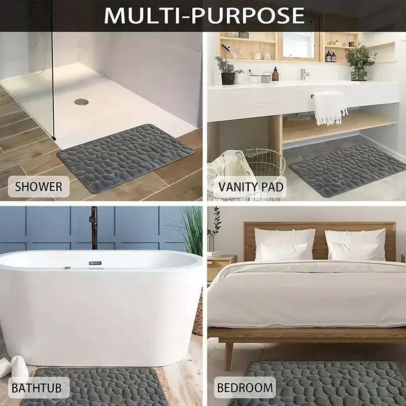 3D Non Slip Bathroom Mat Cobblestone Embossed Bath Mats Absorbent