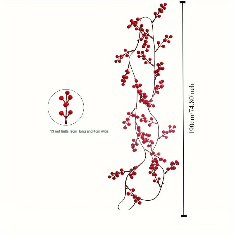 1pc 190cm Artificial Cranberry Vine, Christmas - Suitable for Dining