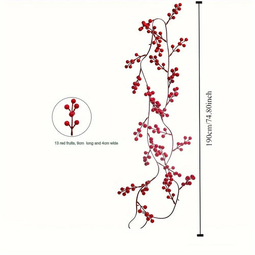 1pc 190cm Artificial Cranberry Vine, Christmas - Suitable for Dining
