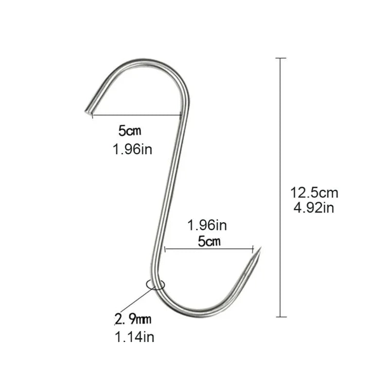 Stainless Steel S Hooks with Sharp Tip Utensil Meat Clothes Hanger