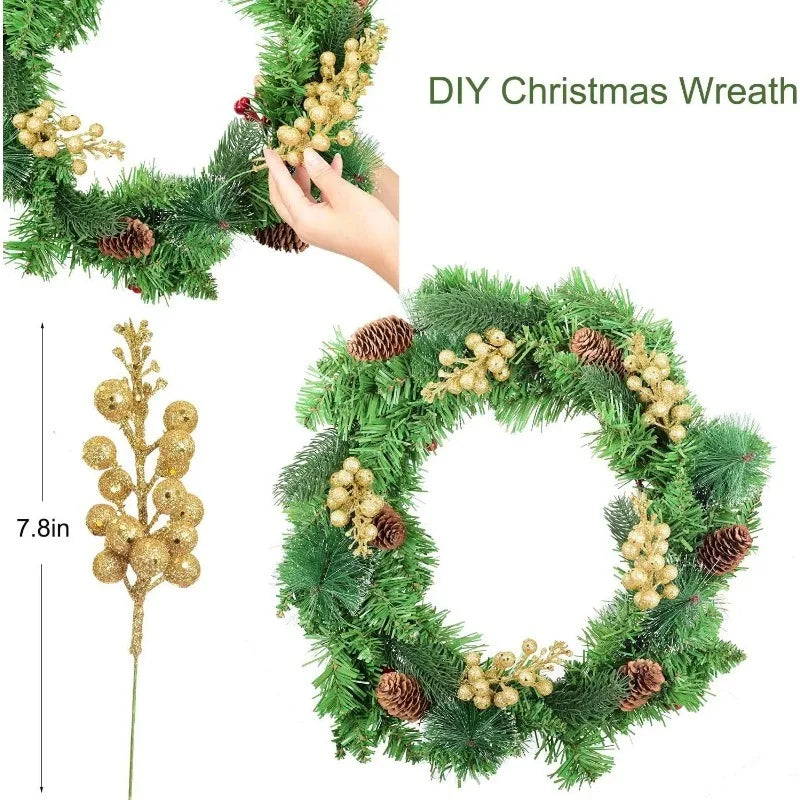 10Pcs Christmas Decoration Artificial 15heads Sparkling Berry Bouquet