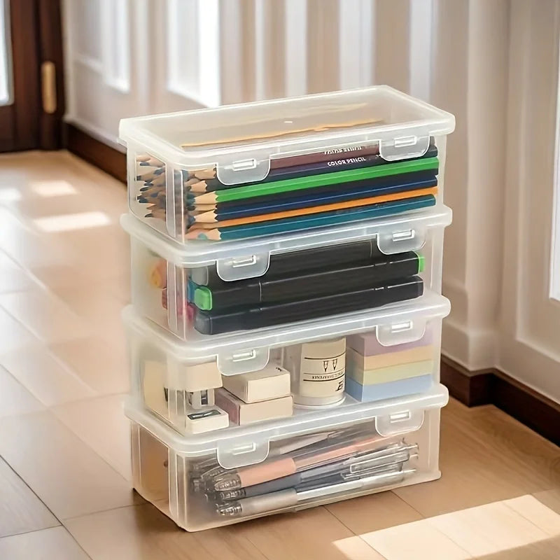 1/4pcs Large Clear Plastic Storage Boxes with Hinged Lids Ideal for