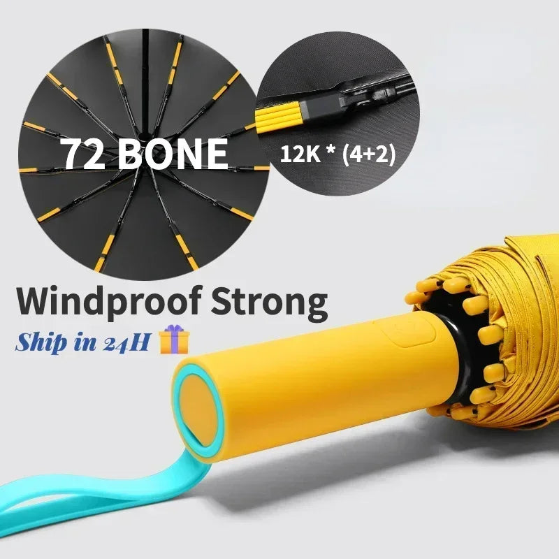 72 Bone Super Strong Windproof Automatic Folding Men Umbrella
