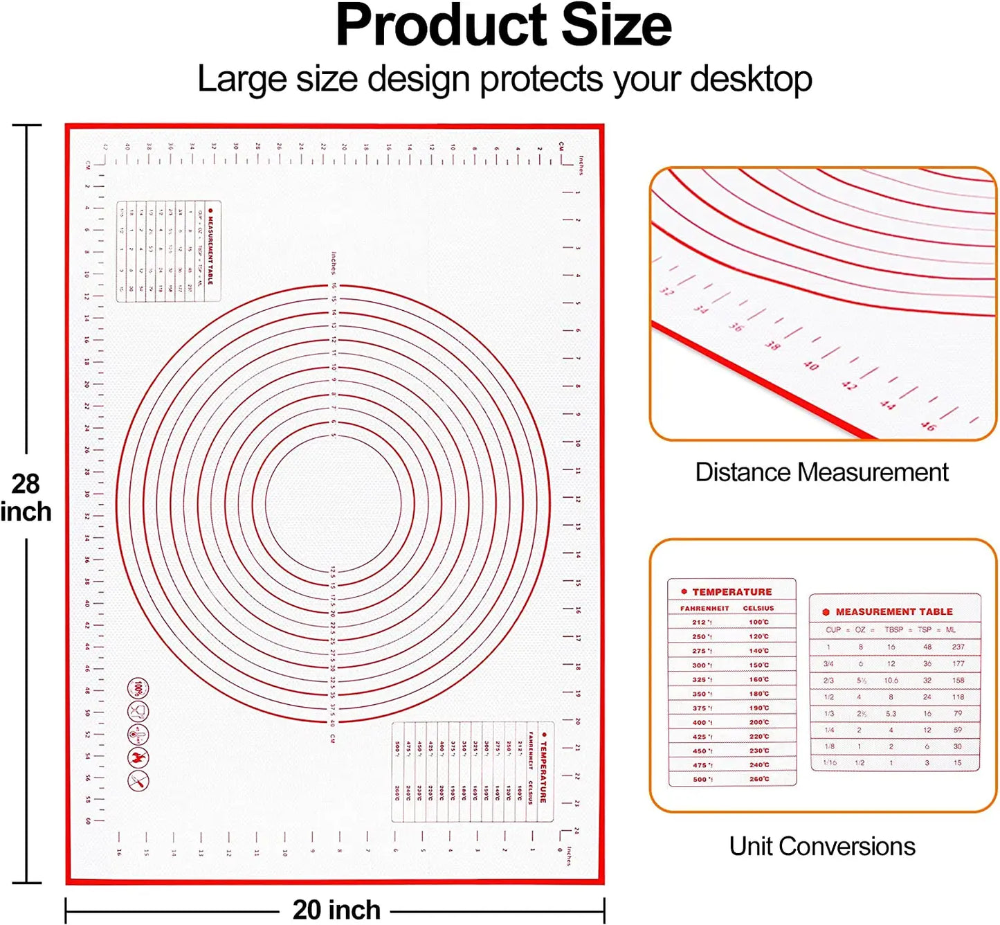 UNTIOR 1PCS Silicone Baking Mat Kneading Pad Dough Mat Pizza Cake