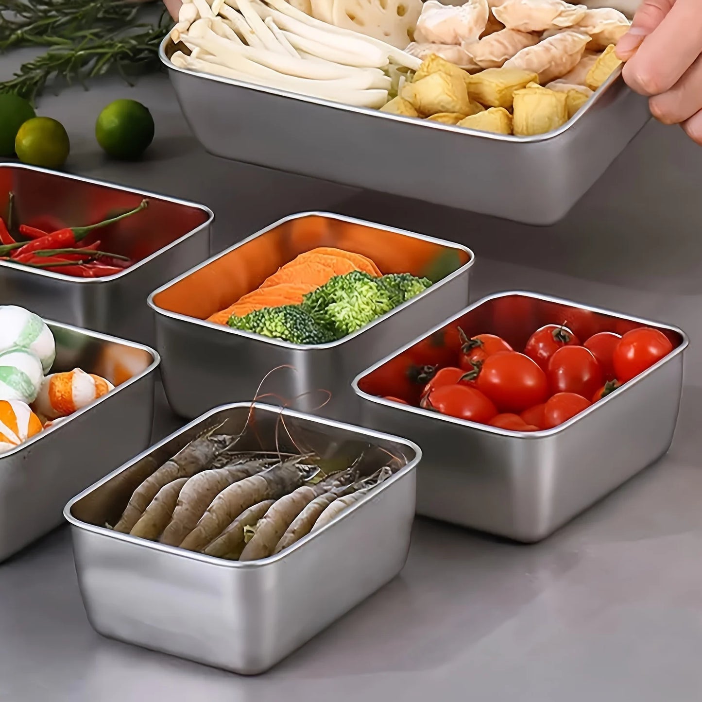 6-Piece Stainless Steel Food Storage Containers Set With Lids -