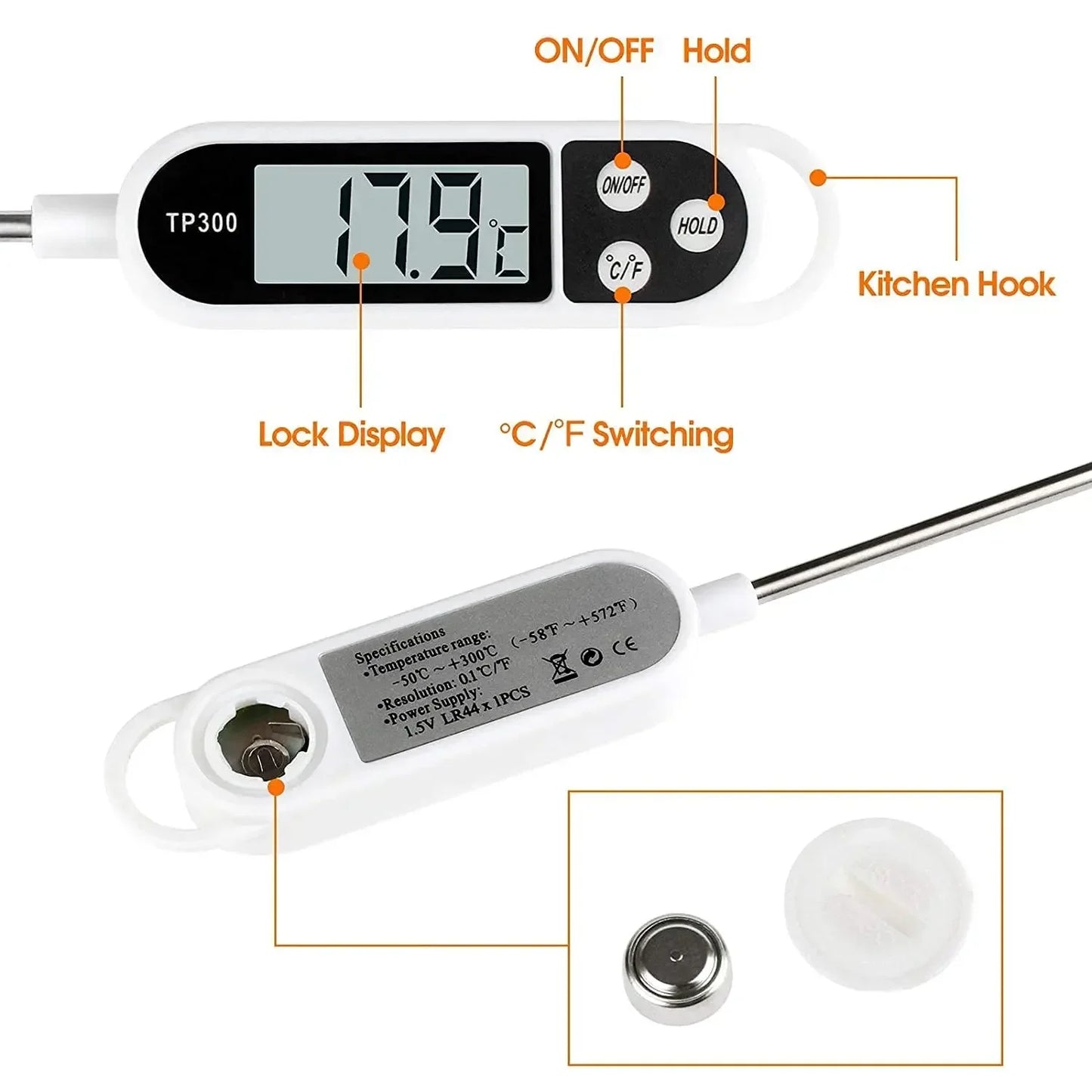 Digital Kitchen Thermometer Instant Read Meat Temperature Probe for