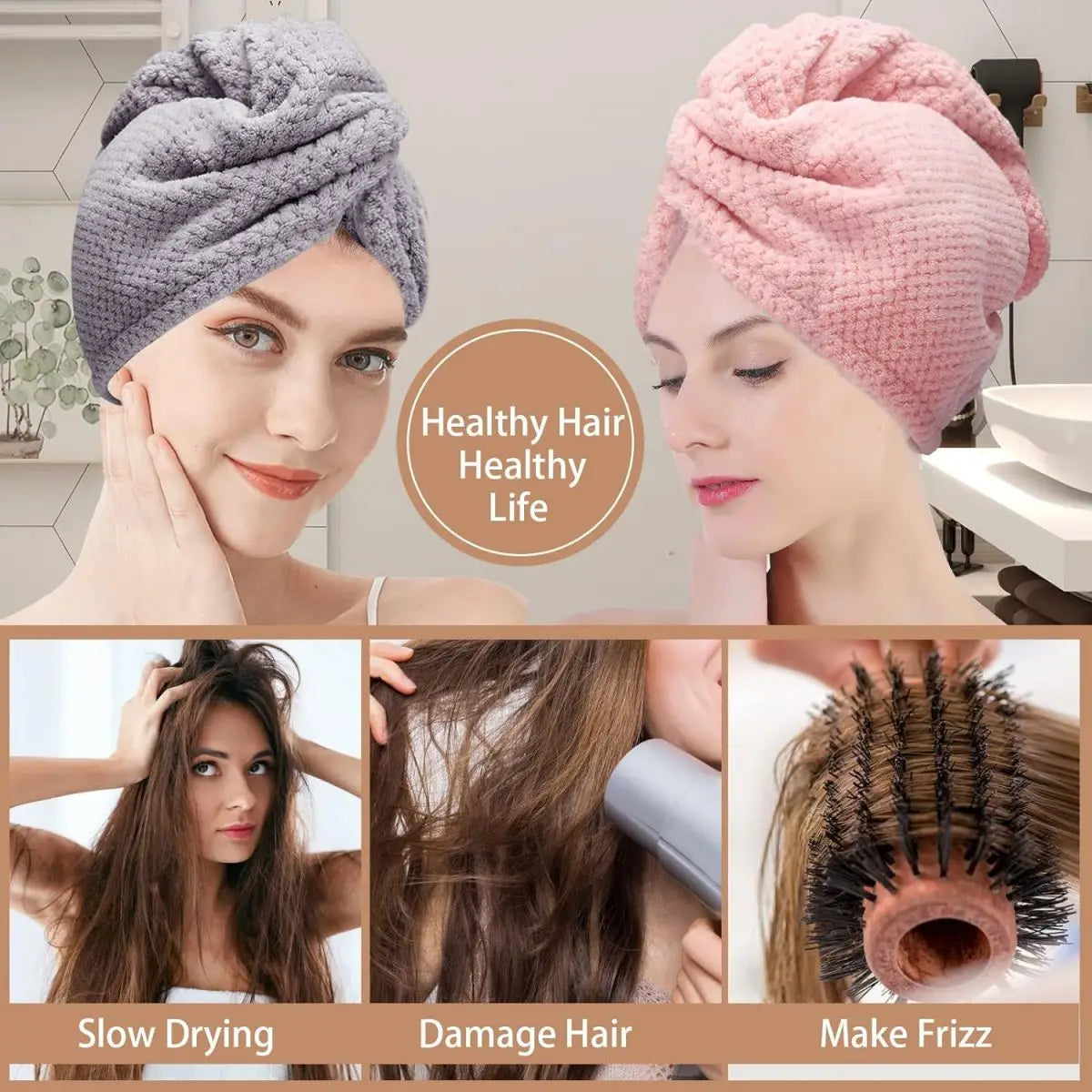 Solid color hair towel Textured dry hair cap 9.8 "X 25.5" absorbent