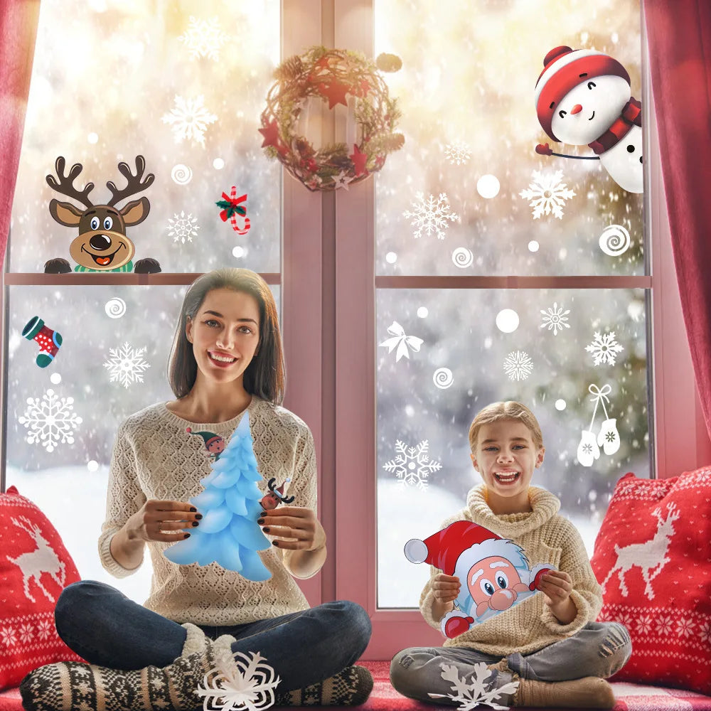 Removable Christmas PVC Static Sticker Santa Elk Window Stickers
