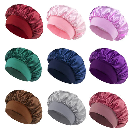 Adjust Solid Satin Bonnet Hair Styling Cap Long Hair Care Women Night